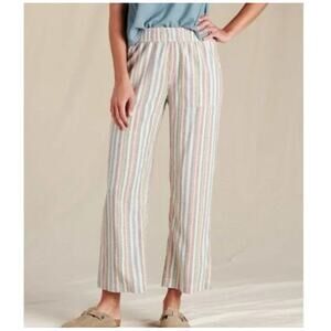 Toad& Co Taj Hemp Pants Size Medium Wide Leg Pull On Stripes Coastal Travel